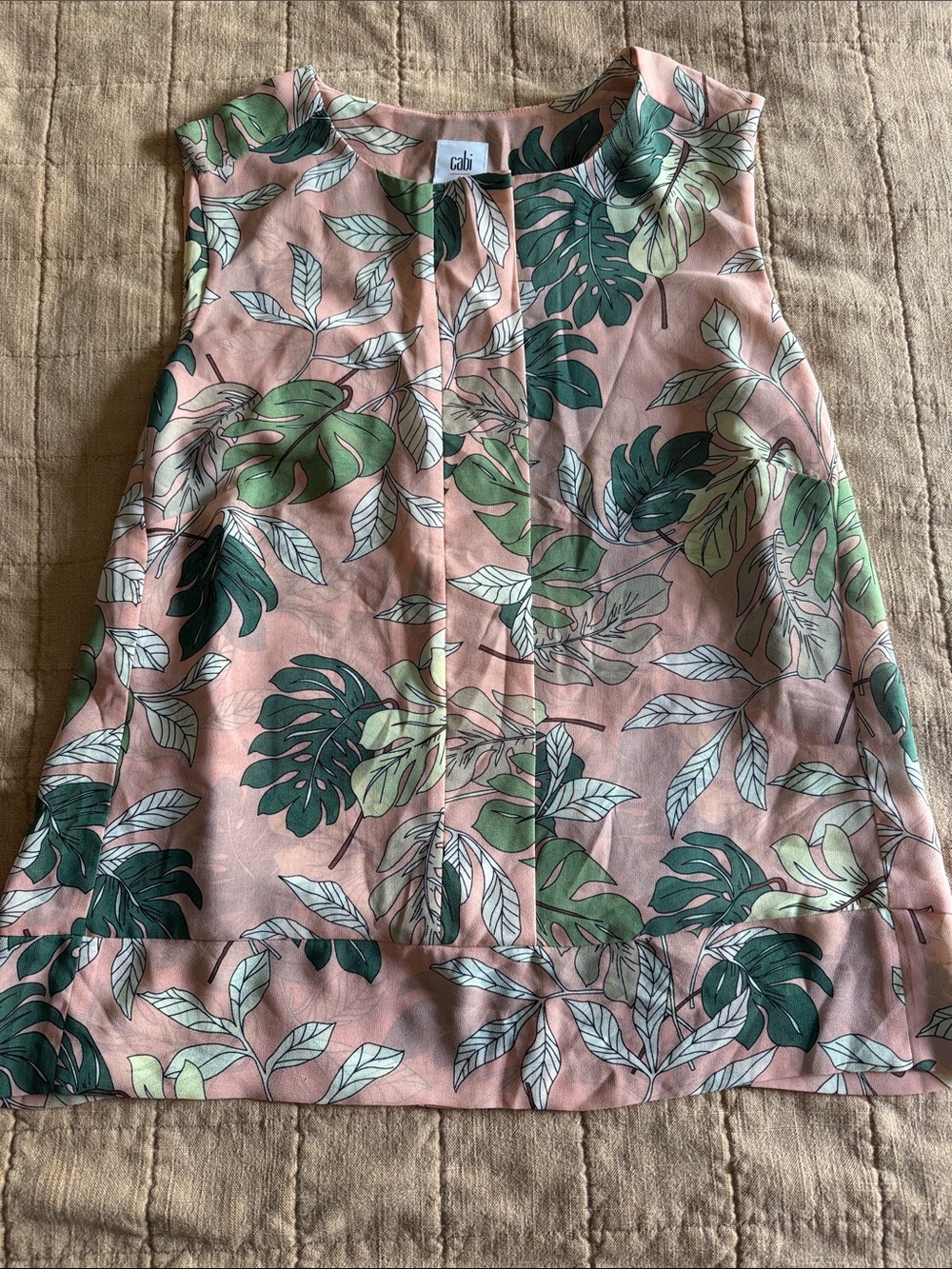 CAbi Pink Tropical Leaf Sleeveless Camisole